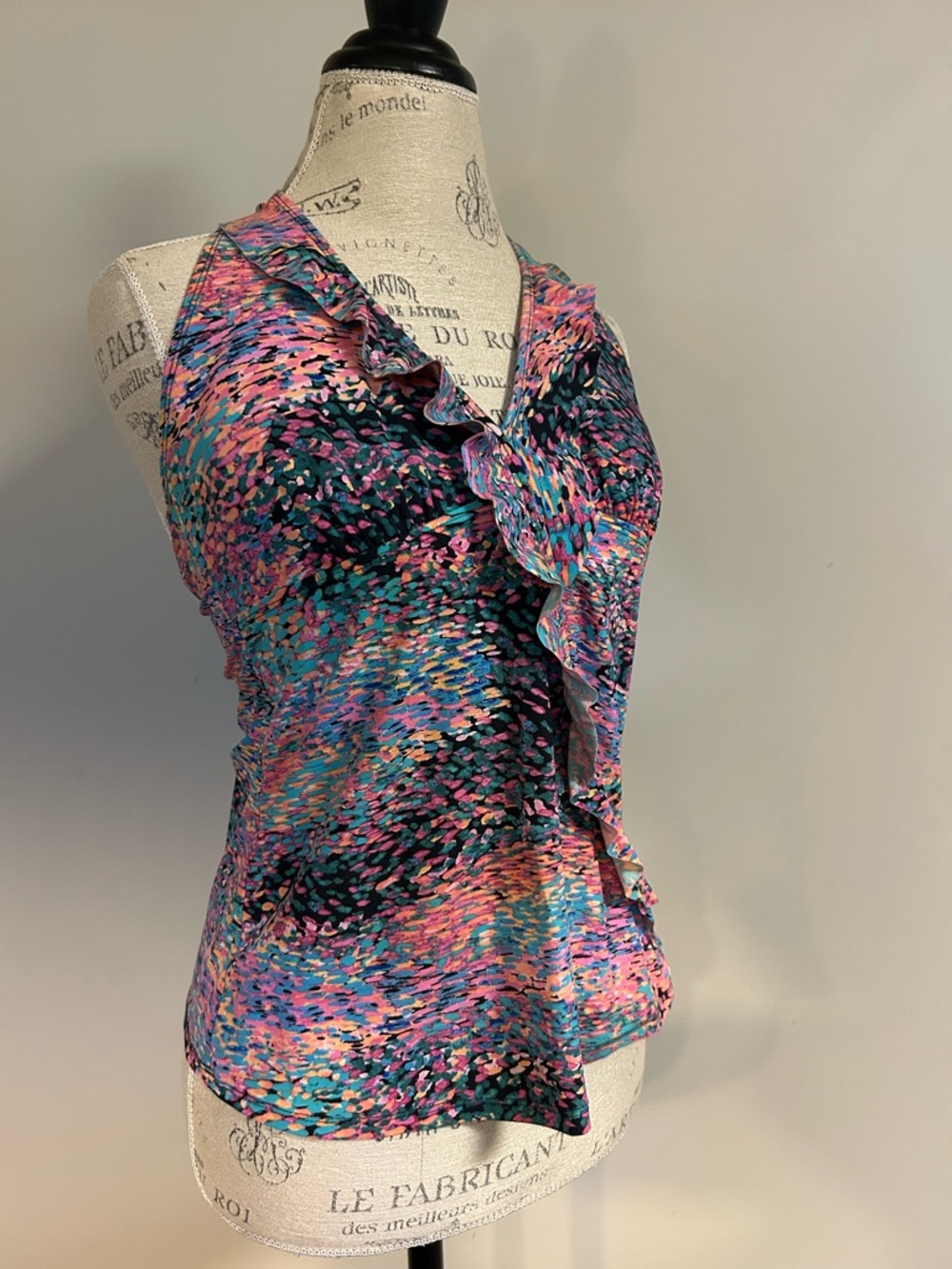 Love Your Assets Sara Blakely Spanx Tankini Top Beach Watercolor Ruffle Large